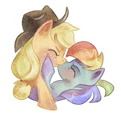 Size: 776x724 | Tagged: safe, artist:camaleao, imported from derpibooru, applejack, rainbow dash, earth pony, pegasus, pony, appledash, duo, female, kiss on the lips, kissing, lesbian, mare, shipping, simple background