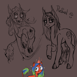 Size: 2048x2048 | Tagged: safe, artist:karamboll, imported from derpibooru, oc, oc only, oc:rebel, alien, monster pony, pony, unicorn, advertisement, commission, sketch, solo