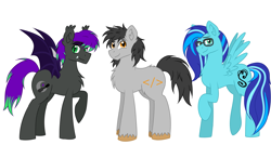 Size: 4447x2592 | Tagged: safe, artist:dreamy990, artist:nightydream, imported from derpibooru, oc, oc only, oc:midnight player, bat pony, earth pony, pegasus, male, simple background, stallion, white background