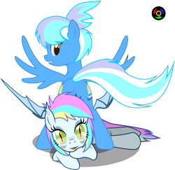 Size: 3714x3616 | Tagged: safe, artist:kyoshyu, imported from derpibooru, oc, oc only, oc:eclaircie clearing, oc:wind sail, bat pony, pegasus, pony, butt, female, mare, plot