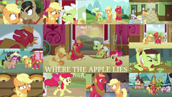 Size: 1972x1110 | Tagged: safe, edit, edited screencap, editor:quoterific, imported from derpibooru, screencap, apple bloom, applejack, big macintosh, cheerilee, derpy hooves, filthy rich, granny smith, sassaflash, spoiled rich, stella nova, sunshower raindrops, season 6, where the apple lies, 80s, 80s cheerilee, spoiled milk, younger