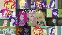 Size: 1956x1100 | Tagged: safe, edit, edited screencap, editor:quoterific, imported from derpibooru, screencap, applejack, cherry crash, fluttershy, pinkie pie, rainbow dash, rarity, ringo, sci-twi, sunset shimmer, twilight sparkle, dance magic, equestria girls, equestria girls (movie), equestria girls series, forgotten friendship, legend of everfree, pinkie on the one, rainbow rocks, rollercoaster of friendship, spoiler:eqg specials, angry, annoyed, geode of empathy, geode of sugar bombs, geode of telekinesis, humane five, humane seven, humane six, magical geodes