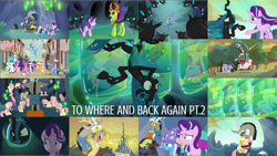 Size: 1966x1108 | Tagged: safe, edit, edited screencap, editor:quoterific, imported from derpibooru, screencap, applejack, discord, fluttershy, pinkie pie, princess cadance, princess celestia, princess flurry heart, princess luna, queen chrysalis, rainbow dash, rarity, shining armor, spike, starlight glimmer, thorax, trixie, twilight sparkle, alicorn, changedling, changeling, flying pig, pig, pigasus, to where and back again, changeling hive, cocoon, king thorax, mane six, our town, twilight sparkle (alicorn)