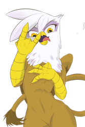 Size: 666x1000 | Tagged: safe, alternate version, artist:[redacted, artist:[redacted], imported from derpibooru, gilda, griffon, alpha channel, beak, devil horn (gesture), drawthread, female, looking at you, open beak, open mouth, simple background, solo, standing, tongue out, transparent background, yellow eyes