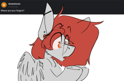 Size: 881x583 | Tagged: safe, artist:kirbirb, imported from derpibooru, oc, oc only, oc:scarlett lane, pegasus, pony, ear piercing, freckles, high, industrial piercing, piercing, solo