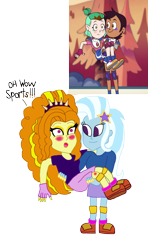 Size: 1776x3000 | Tagged: safe, artist:ktd1993, imported from derpibooru, adagio dazzle, trixie, human, equestria girls, amity blight, bridal carry, canon ship, carrying, dyed hair, female, humanoid, lesbian, lumity, luz noceda, shipping, the owl house, triagio, witch