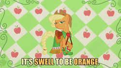 Size: 1280x720 | Tagged: safe, edit, edited screencap, imported from derpibooru, screencap, applejack, pony, suited for success, clothes, dress, food, gala dress, orange, solo