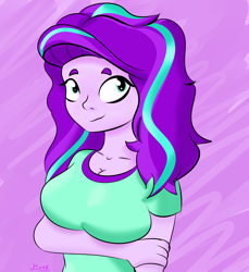 Size: 5500x6000 | Tagged: safe, artist:hurb, derpibooru exclusive, imported from derpibooru, starlight glimmer, human, equestria girls, arm under breasts, breasts, bust, busty starlight glimmer, cleavage, clothes, cute, female, long hair, portrait, simple background, smiling, solo, solo female