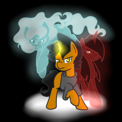 Size: 1000x1000 | Tagged: safe, artist:star, oc, oc only, oc:company, oc:misery, oc:star, earth pony, ghost, ghost pony, pony, unicorn, /mlp/, clothes, female, fourcannon, looking at you, magic, male, mare, raised hoof, stallion, trio