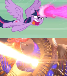 Size: 1920x2160 | Tagged: safe, edit, edited screencap, imported from derpibooru, screencap, twilight sparkle, alicorn, pony, the ending of the end, blast, comparison, galeem, livid, magic, magic beam, magic blast, master hand, nintendo, super smash bros., super smash bros. ultimate, twilight sparkle (alicorn), world of light