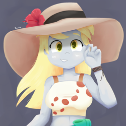 Size: 1800x1800 | Tagged: safe, artist:biocrine, imported from derpibooru, derpy hooves, equestria girls, breasts, busty derpy hooves, clothes, cute, derpabetes, hat, simple background, solo, sun hat, tanktop