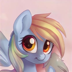 Size: 1024x1024 | Tagged: safe, artist:thisponydoesnotexist, imported from derpibooru, pegasus, pony, ai content, ai generated, bust, generator:thisponydoesnotexist, neural network, not rainbow dash, orange eyes, portrait, simple background, solo