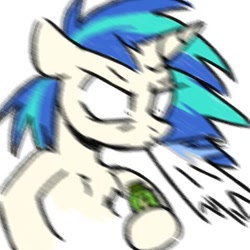 Size: 478x478 | Tagged: dead source, safe, artist:yaaaco, artist:yaco, imported from derpibooru, dj pon-3, vinyl scratch, pony, unicorn, bipedal, drink, female, hoof hold, mare, motion blur, raised hoof, simple background, soda, solo, spit take, white background
