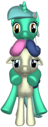 Size: 772x2026 | Tagged: safe, artist:fenix00, imported from derpibooru, bon bon, lyra heartstrings, sweetie drops, pony, 3d, female, floppy ears, lesbian, looking at you, lyra riding bon bon, lyrabon, ponies riding ponies, ride, riding, shipping