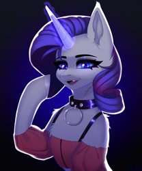 Size: 2000x2400 | Tagged: safe, artist:villjulie, artist:villjulie2, imported from derpibooru, rarity, pony, unicorn, bust, clothes, collar, fangs, female, goth, mare, solo