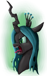 Size: 1600x2560 | Tagged: safe, artist:raphaeldavid, imported from derpibooru, queen chrysalis, changeling, changeling queen, angry, bust, crown, female, gradient background, jewelry, regalia, solo, tongue out