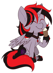 Size: 1904x2604 | Tagged: safe, artist:jetjetj, imported from derpibooru, part of a set, oc, oc only, oc:dark shadow, alicorn, pony, chibi, commission, female, mare, milkshake, simple background, solo, transparent background, ych result