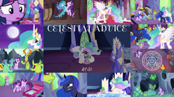 Size: 1974x1109 | Tagged: safe, edit, edited screencap, editor:quoterific, imported from derpibooru, screencap, clypeus, coco crusoe, cornicle, discord, lokiax, lucky clover, meadow song, princess celestia, princess ember, princess luna, soupling, spike, starlight glimmer, sunburst, thorax, trixie, twilight sparkle, alicorn, changedling, changeling, draconequus, dragon, pony, unicorn, celestial advice, bowing, crying, cutie map, dragoness, eyes closed, female, flyswatter, glowing horn, horn, hug, king thorax, magic, magic aura, magic circle, mare in the moon, moon, one eye closed, open mouth, royal guard, sad, tears of joy, tongue out, twilight sparkle (alicorn), twilight's castle