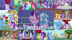 Size: 1978x1114 | Tagged: safe, edit, edited screencap, editor:quoterific, imported from derpibooru, screencap, applejack, bulk biceps, clarity cut, fluttershy, granny smith, pinkie pie, rainbow dash, rarity, starlight glimmer, trixie, twilight sparkle, alicorn, earth pony, pegasus, pony, unicorn, all bottled up, anger magic, angry, butt, eyes closed, female, floppy ears, glowing eyes, glowing horn, horn, magic, magic aura, mane six, mare, open mouth, plot, red eyes, trixie's puppeteering, twibutt, twilight sparkle (alicorn)