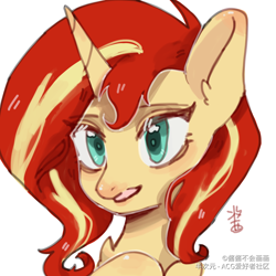 Size: 1080x1080 | Tagged: safe, artist:酱酱不会画画, imported from derpibooru, sunset shimmer, pony, unicorn, bust, female, portrait, solo