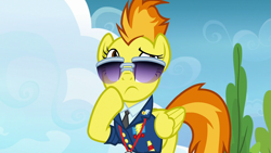 Size: 1920x1080 | Tagged: safe, imported from derpibooru, screencap, spitfire, pegasus, pony, top bolt, female, mare, solo, thinking