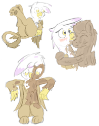 Size: 1691x2159 | Tagged: safe, artist:pzkratzer, derpibooru exclusive, imported from derpibooru, gilda, thunderlane, griffon, pegasus, belly button, butt, covered in mud, female, gildalane, gildonk, hug, lying down, male, mud, muddy, on back, plot, shipping, simple background, sketch, straight, white background