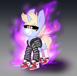 Size: 1980x1960 | Tagged: safe, artist:nootaz, imported from derpibooru, oc, oc only, oc:nootaz, pony, unicorn, clothes, jacket, meme, shoes, solo