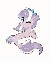 Size: 1120x1367 | Tagged: safe, artist:qxerow, imported from derpibooru, diamond tiara, seapony (g4), female, filly, looking at you, one eye closed, race swap, seaponified, simple background, solo, species swap, white background, wink, winking at you