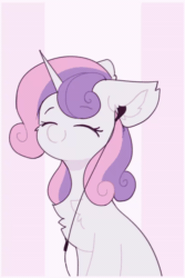 Size: 600x899 | Tagged: safe, artist:little-sketches, imported from derpibooru, sweetie belle, pony, unicorn, animated, chest fluff, commission, cute, diasweetes, ear fluff, earbuds, eyes closed, female, frame by frame, gif, mare, older, older sweetie belle, party soft, smiling, solo, squigglevision