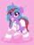 Size: 2848x3765 | Tagged: safe, artist:duckie, imported from derpibooru, princess celestia, oc, oc only, oc:cosmic spark, pony, unicorn, adult foal, bow, clothes, diaper, diaper fetish, eye clipping through hair, eyebrows, eyebrows visible through hair, fetish, hair bow, looking at you, non-baby in diaper, pacifier, plushie, socks, solo, striped socks