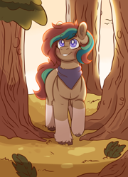 Size: 1800x2500 | Tagged: safe, artist:liefsong, imported from derpibooru, oc, oc only, oc:misty forest, earth pony, bandana, blushing, clothes, tree