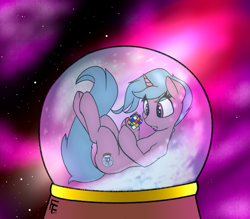 Size: 3200x2800 | Tagged: safe, artist:frecklesfanatic, imported from ponybooru, oc, oc only, oc:specimen 11, unicorn, floating, pony in a bottle, rubik's cube, snow globe, space