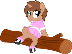 Size: 2814x2111 | Tagged: safe, artist:peternators, imported from ponybooru, oc, pony, unicorn, clothes, colt, crossdressing, cute, dress, fake eyelashes, femboy, log, male, sitting, teenager