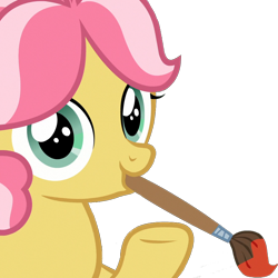 Size: 1072x1072 | Tagged: safe, edit, imported from ponybooru, screencap, kettle corn, earth pony, pony, marks and recreation, circle, circle painting, female, filly, foal, kettle draws, mouth hold, paintbrush, simple background, site badge, solo, transparent background