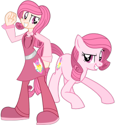 Size: 1715x1861 | Tagged: safe, artist:muhammad yunus, derpibooru exclusive, imported from derpibooru, oc, oc only, oc:annisa trihapsari, earth pony, human, pony, equestria girls, base used, clothes, cutie mark, cutie mark on clothes, cutie mark on human, duo, female, grin, gritted teeth, heart, looking at you, mare, pink eyes, pink hair, shoes, simple background, smiling, teeth, transparent background, watch