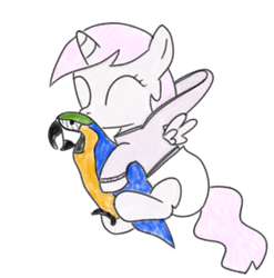 Size: 2588x2616 | Tagged: safe, artist:millifoal, imported from derpibooru, princess celestia, bird, macaw, parrot, cewestia, clothes, diaper, female, filly, foal, hoodie, plushie, younger
