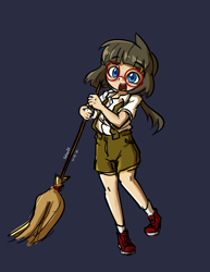 Size: 536x696 | Tagged: safe, artist:spheedc, imported from derpibooru, oc, oc only, oc:sphee, human, bipedal, broom, clothes, digital art, glasses, humanized, simple background