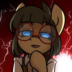 Size: 500x500 | Tagged: safe, artist:spheedc, imported from derpibooru, oc, oc only, oc:sphee, earth pony, semi-anthro, bipedal, clothes, digital art, female, filly, glasses, glowing eyes, mare, parody, smug