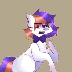 Size: 1000x1000 | Tagged: safe, alternate version, artist:neonbugzz, imported from derpibooru, oc, oc only, earth pony, pony, bowtie, chest fluff, earth pony oc, open mouth, raised hoof, simple background, solo