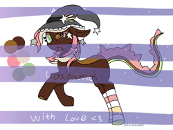 Size: 1200x900 | Tagged: safe, artist:lowname, imported from derpibooru, oc, oc only, earth pony, pony, clothes, earth pony oc, eyelashes, hat, one eye closed, rearing, socks, solo, striped socks, wink, witch hat