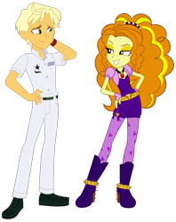 Size: 707x893 | Tagged: safe, artist:kimberlythehedgie, artist:maretrick, edit, imported from derpibooru, adagio dazzle, ragamuffin (equestria girls), equestria girls, equestria girls series, rainbow rocks, spring breakdown, spoiler:eqg series (season 2), adagamuffin, bedroom eyes, belt, boots, clothes, female, freckles, gem, hand on hip, high heel boots, jeans, leggings, lidded eyes, male, pants, ragamuffin (g4), shipping, shipping fuel, shirt, shoes, simple background, siren gem, smiling, straight, transparent background, vector, watch