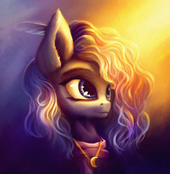 Size: 1500x1534 | Tagged: safe, artist:stdeadra, imported from derpibooru, oc, oc only, pegasus, pony, big ears, big eyes, blue eyes, bust, chains, clothes, decoration, epic, feather, hair, light, lightning, portrait, scarf, solo