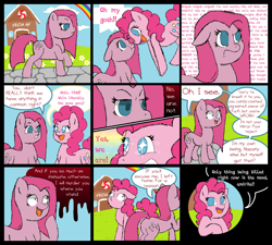 Size: 4500x4053 | Tagged: safe, artist:chopsticks, artist:gblacksnow, imported from derpibooru, pinkie pie, earth pony, pony, comic:wtb is this?, balloonbutt, boop, breaking the fourth wall, butt, comic, dialogue, fangs, female, fourth wall, mare, noseboop, pinkamena diane pie, pinkie being pinkie, plot, pun, self ponidox, text, threat, vulgar