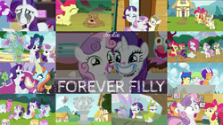 Size: 1980x1115 | Tagged: safe, edit, edited screencap, editor:quoterific, imported from derpibooru, screencap, apple bloom, aura (character), chipcutter, cotton cloudy, dinky hooves, liza doolots, noi, petunia, piña colada, rarity, ripley, ruby pinch, sassy saddles, scootaloo, sweetie belle, tootsie flute, zippoorwhill, forever filly, aura (g4), cutie mark crusaders, floppy ears, flower costume