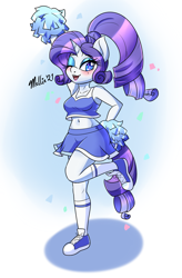 Size: 1250x1900 | Tagged: safe, artist:melliedraws, imported from derpibooru, rarity, anthro, blushing, cheerleader, cheerleader outfit, clothes, converse, heart nostrils, looking at you, one eye closed, pom pom, shoes, sneakers, socks, solo, wink, winking at you