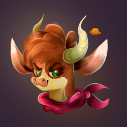 Size: 3300x3299 | Tagged: safe, artist:boxypop, artist:poxy_boxy, imported from derpibooru, arizona cow, cow, them's fightin' herds, arizona (tfh), clothes, community related, cute, detailed, detailed hair, female, horns, moo, simple background, solo