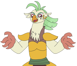 Size: 2739x2361 | Tagged: safe, alternate version, artist:supahdonarudo, derpibooru exclusive, imported from derpibooru, captain celaeno, avian, parrot pirates, my little pony: the movie, chest fluff, ear piercing, earring, imminent hugs, jewelry, meme, my little pogchamp, piercing, pirate, simple background, transparent background