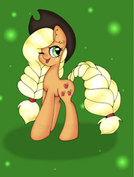 Size: 699x922 | Tagged: safe, artist:vibrantwishes, imported from derpibooru, applejack, pony, braid, cute, hat, jackabetes, one eye closed, solo, wink