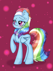 Size: 833x1107 | Tagged: dead source, safe, artist:vibrantwishes, imported from derpibooru, rainbow dash, pegasus, pony, deep tissue memories, spoiler:deep tissue memories, alternate hairstyle, female, mare, solo, spa pony, spa pony rainbow dash