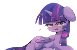 Size: 2809x1852 | Tagged: safe, artist:lexiedraw, imported from derpibooru, twilight sparkle, alicorn, pony, blushing, female, grumpy, grumpy twilight, lidded eyes, mare, open mouth, question mark, simple background, solo, twilight sparkle (alicorn), white background